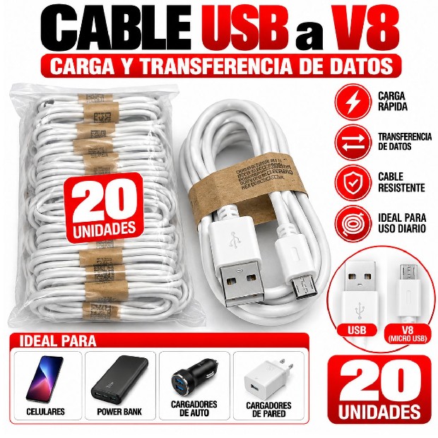 &ua CABLE CARGADOR TIPO V8 1MTS X 20 UN (4283)